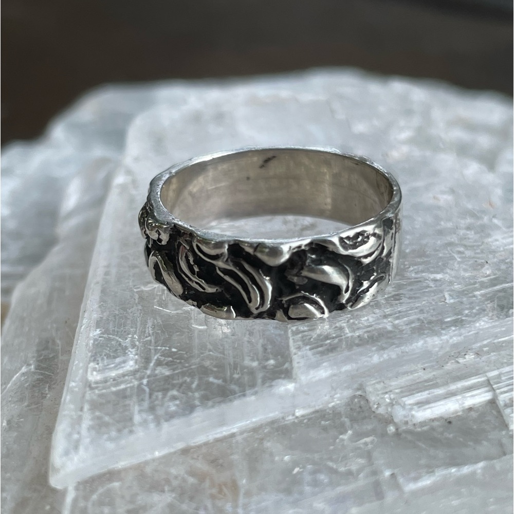 Vintage 90s Grunge sterling silver ring/Brutalist Wax Cast Silver Ring 6 1/2